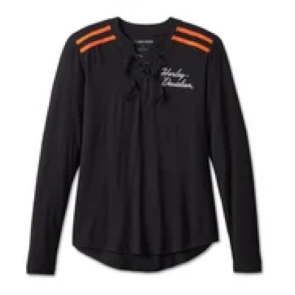 Harley-Davidson® Women's Iconic Laced Front Long Sleeve Henley - Black